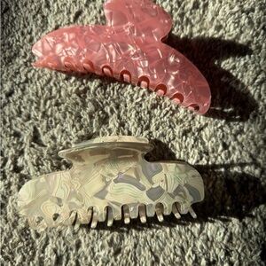 Pink and Cream Hair Claw Clips